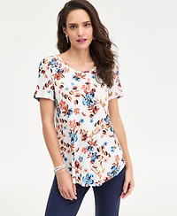 Jm Collection Petite Floral Print Scoop Neck Top, Macy's Exclusive