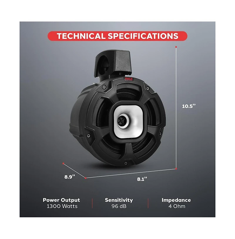 6.5'' Water-Resistant Rated Marine / Off-Road Speakers, Utv PowerSport System (1300 Watt) Pair