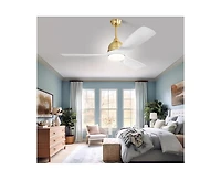 54-inch Modern Minimalist Golden 3-Blade Ceiling Fan with Led Light Remote Control Supports 6 Speeds and Timer Function