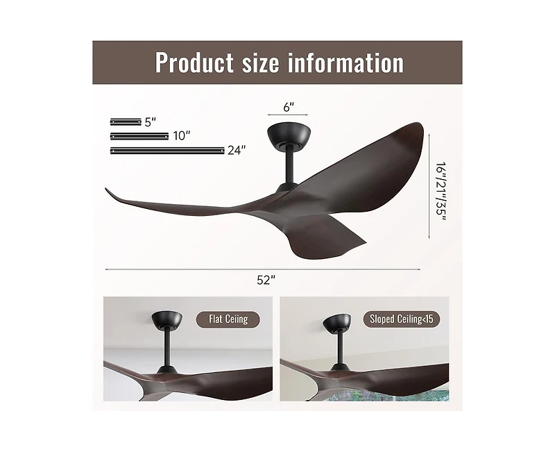 52-inch Lightweight Modern Black 3-Blade Ceiling Fans with Remote Control Function