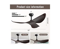 52-inch Lightweight Modern Black 3-Blade Ceiling Fans with Remote Control Function