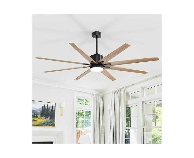 76-inch Modern and Simple Black 8-Blade Ceiling Fans with Remote Control and Lighting Kit
