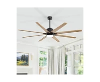 76-inch Modern and Simple Black 8-Blade Ceiling Fans with Remote Control and Lighting Kit