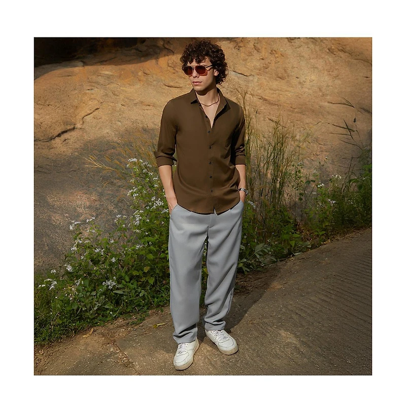 Campus Sutra Men's Olive Green Solid Button-Up Shirt
