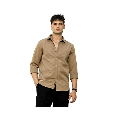 Campus Sutra Men's Ash Brown Grid-Check Tactile Shirt