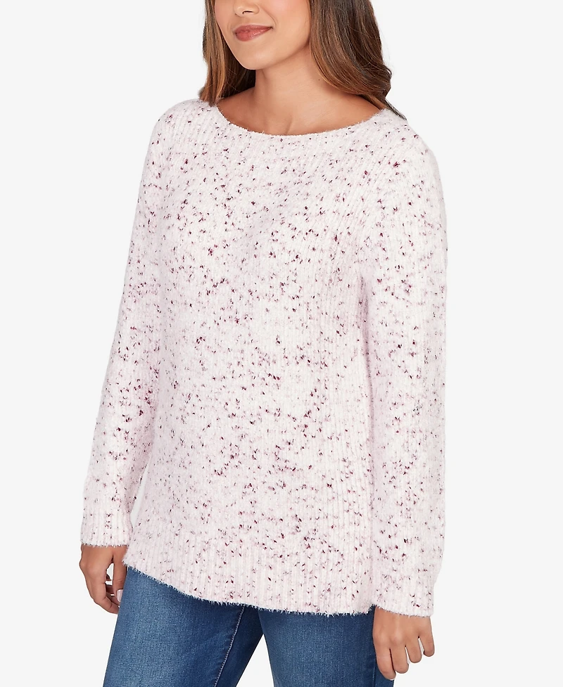 Ruby Rd. Petite Speckled Chenille Eyelash Boat Neck Sweater