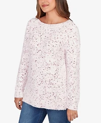Ruby Rd. Petite Speckled Chenille Eyelash Boat Neck Sweater