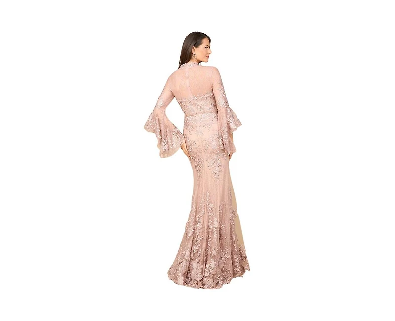 Lara Women's Lace V Neck Long Bell Sleeve Gown