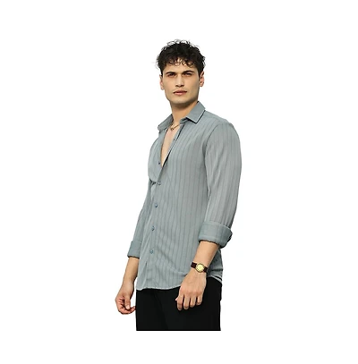 Campus Sutra Men's Coin Grey Chevron-Panel Tactile Shirt