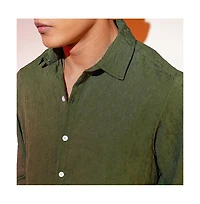 Campus Sutra Men's Forest Green Floral-Textured Shirt