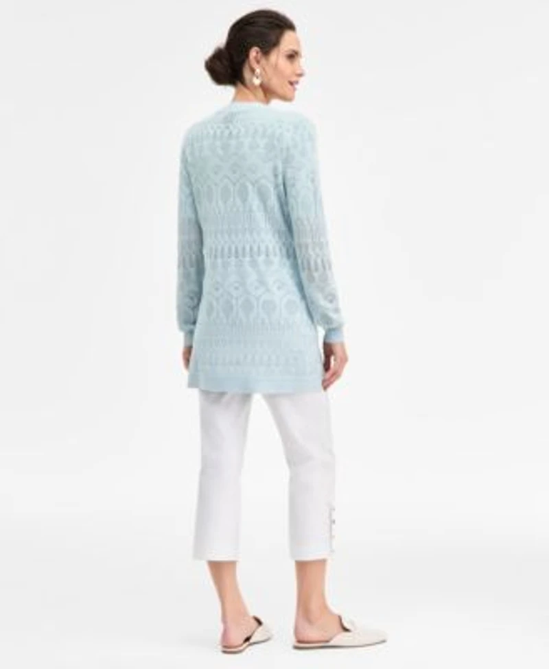 Jm Collection Womens Pointelle Open Front Cardigan Short Sleeve Pointelle V Neck Sweater Side Button Pull On Capri Pants Macys Exclusive