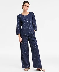 Jm Collection Women's Sequin Eyelet Wide-Leg Pants, Macy's Exclusive