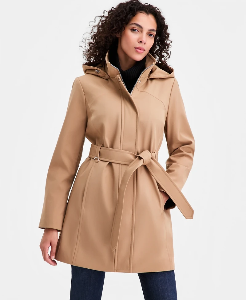 Calvin Klein Petite Belted Zip-Front Raincoat