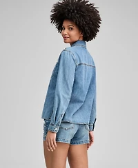 And Now This Women's Faux-Pearl-Embellished Jean Shirt, Macy's Exclusive
