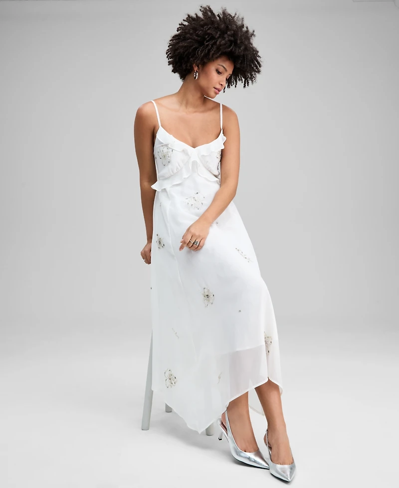 And Now This Petite Beaded Floral Asymmetric Hem Dress, Macy's Exclusive