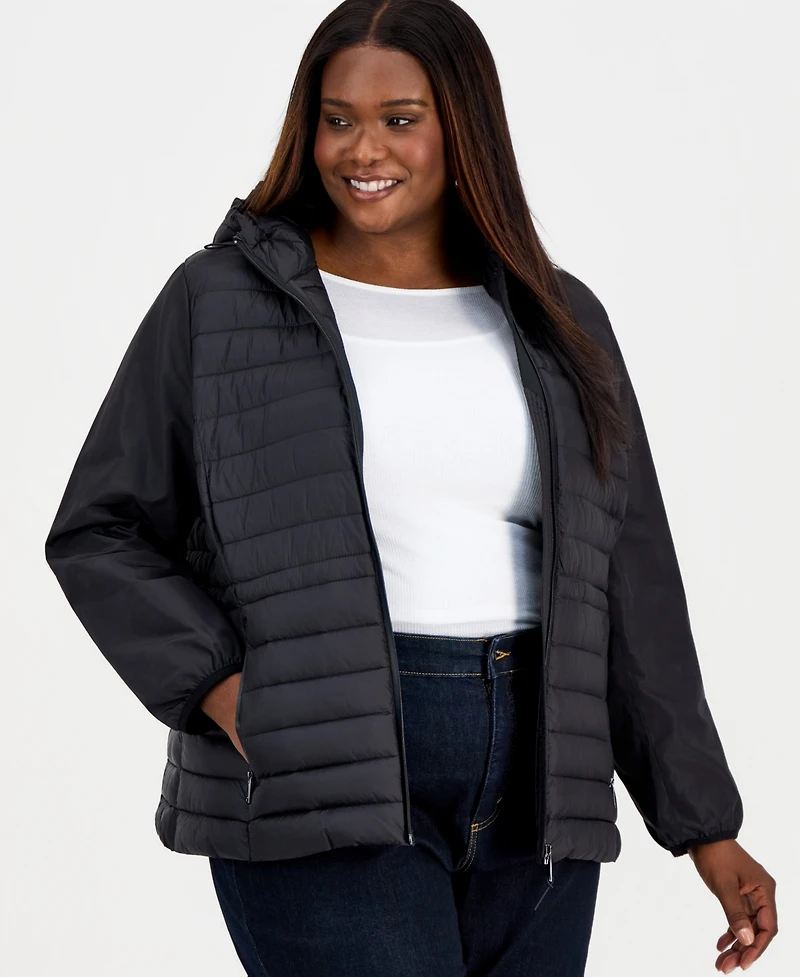 Calvin Klein Plus Mixed-Media Packable Coat