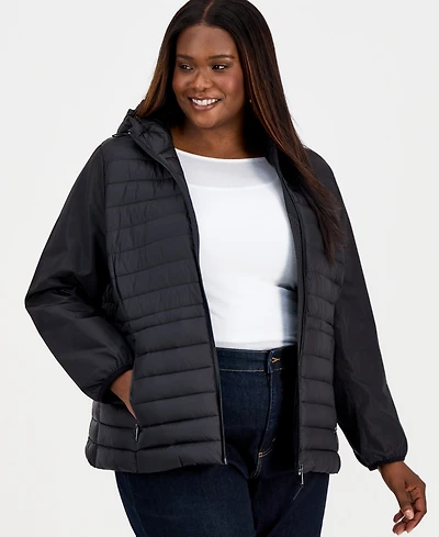 Calvin Klein Plus Mixed-Media Packable Coat