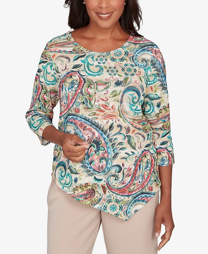 Alfred Dunner Women's Saratoga Springs Classic Paisley Print Pullover Knit Top