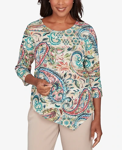 Alfred Dunner Women's Saratoga Springs Classic Paisley Print Pullover Knit Top
