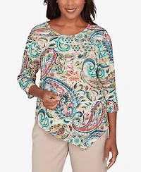 Alfred Dunner Women's Saratoga Springs Classic Paisley Print Pullover Knit Top