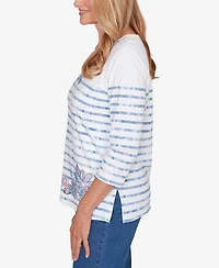 Alfred Dunner Women's Hilton Head Applique Flower Tie Dye Stripe Knit Top
