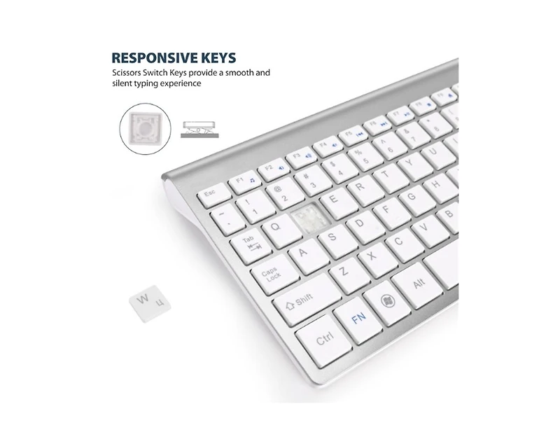 Wireless Keyboard and Mouse Combo - Scissor Ultra-Thin Silent Ergonomic Keyboard with Numeric Keys - 2.5G Receiver for Pc, Laptop