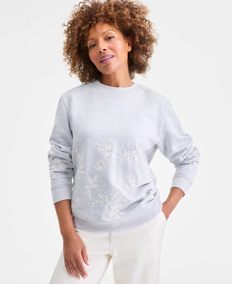 Style & Co Petite Floral Embroidered Sweatshirt, Macy's Exclusive
