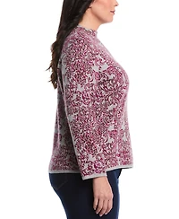 Rafaella Plus Floral Paisley Print Long Sleeve Sweater
