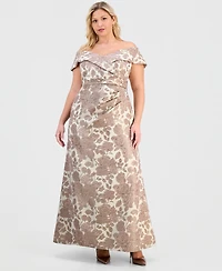 Alex Evenings Plus Jacquard Off-The-Shoulder Gown
