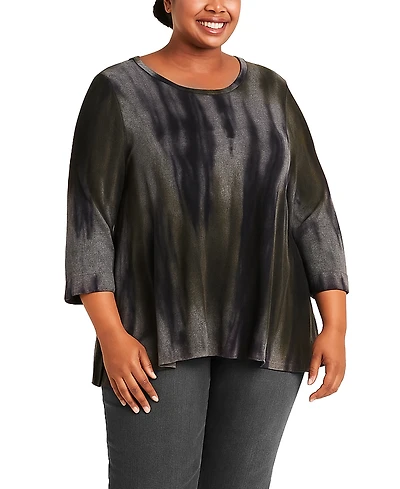 Coin 1804 Plus Tie Dye Cozy Button Back Top