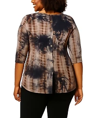 Coin 1804 Plus Tie Dye Cozy Button Back 3/4 Sleeve Top