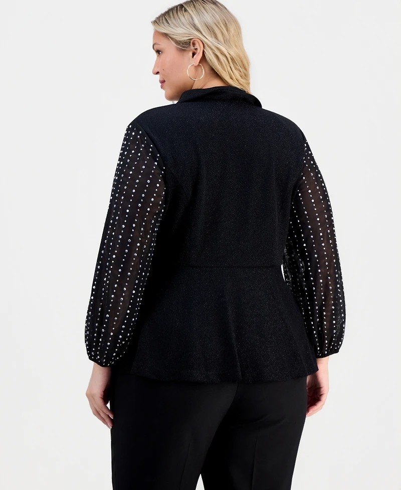 Alex Evenings Plus Metallic Knit Beaded-Sleeve Top