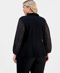 Alex Evenings Plus Metallic Knit Beaded-Sleeve Top