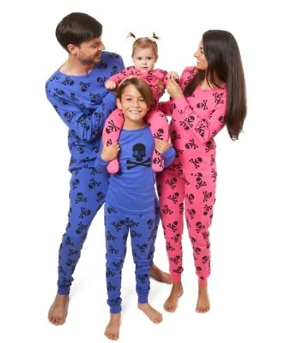 Leveret Matching Family Pink Blue Skulls Cotton Halloween Pajamas