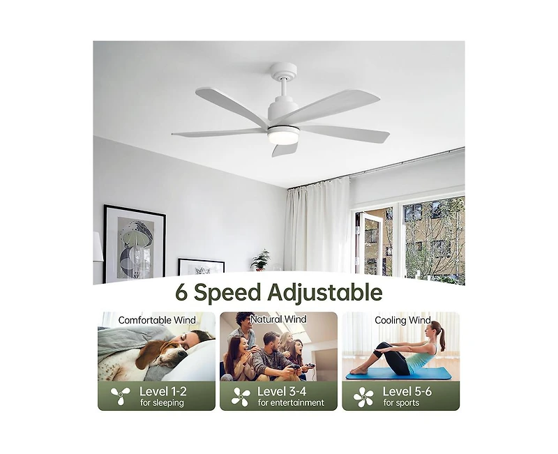 52-inch Modern Stylish White 5-Blade Ceiling Fan with Remote Control and Light Source