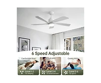 52-inch Modern Stylish White 5-Blade Ceiling Fan with Remote Control and Light Source