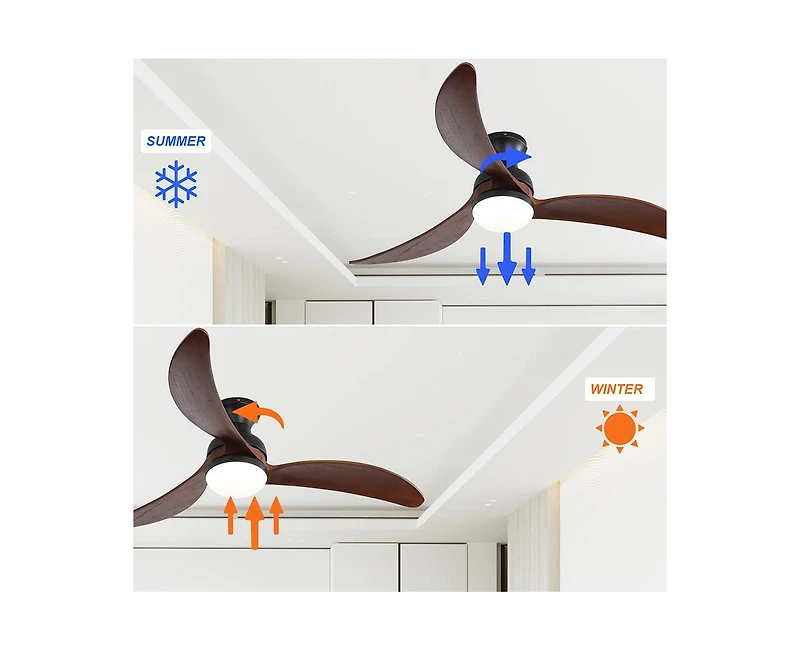 52-inch Modern Classic Black 3-Blade Flush Mount with Intelligent Remote Control and Light