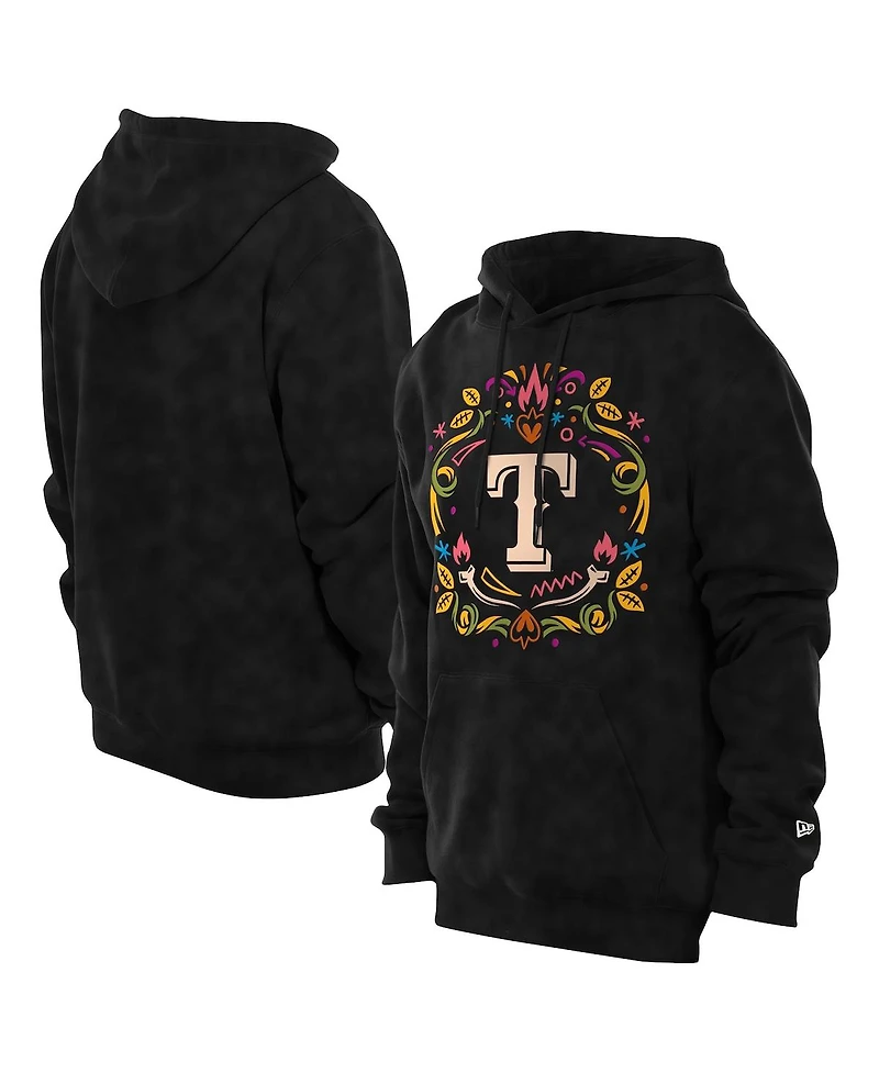 New Era Men's Black Texas Rangers Dia de los Muertos Brushed Fleece Hoodie