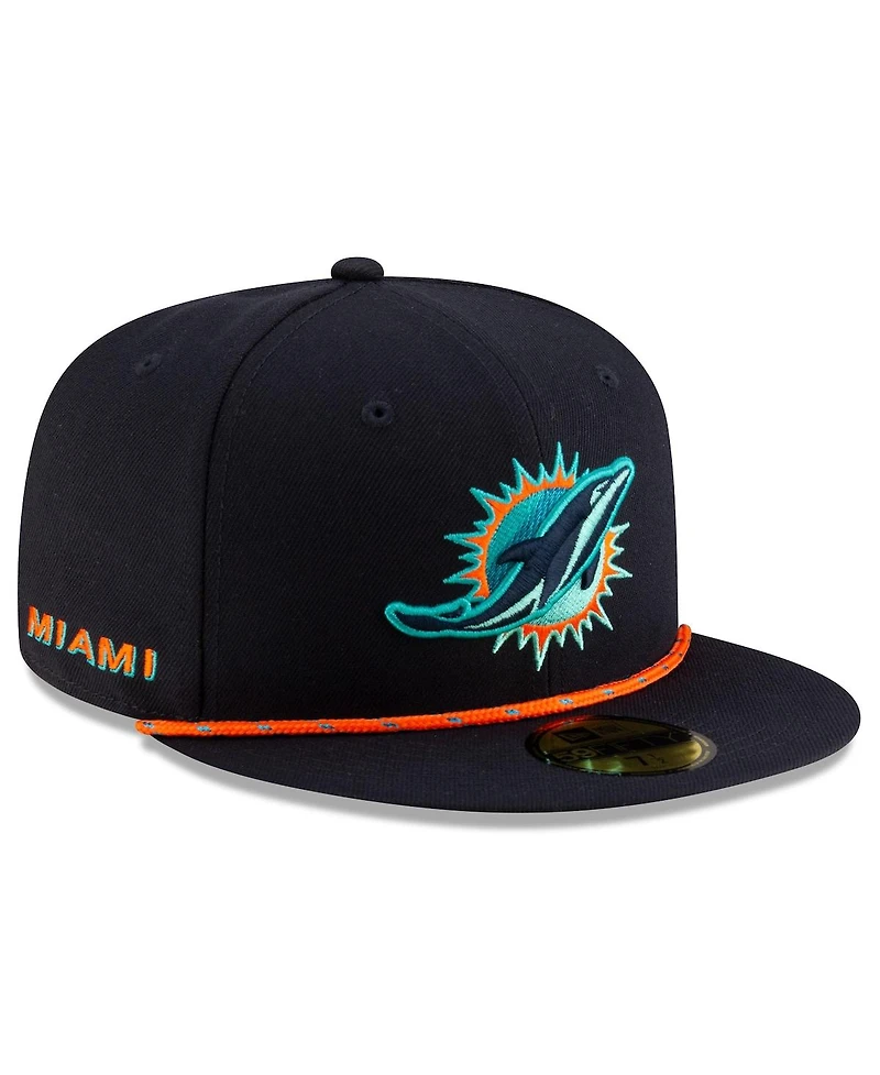 New Era Men's Pitch Blue Miami Dolphins 2025 Rivalries Collection Sideline Rope 59FIFTY Fitted Hat