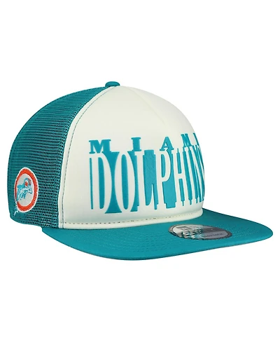 New Era Men's Cream/Aqua Miami Dolphins Throwback Cutout A-Frame 9FIFTY Snapback Hat