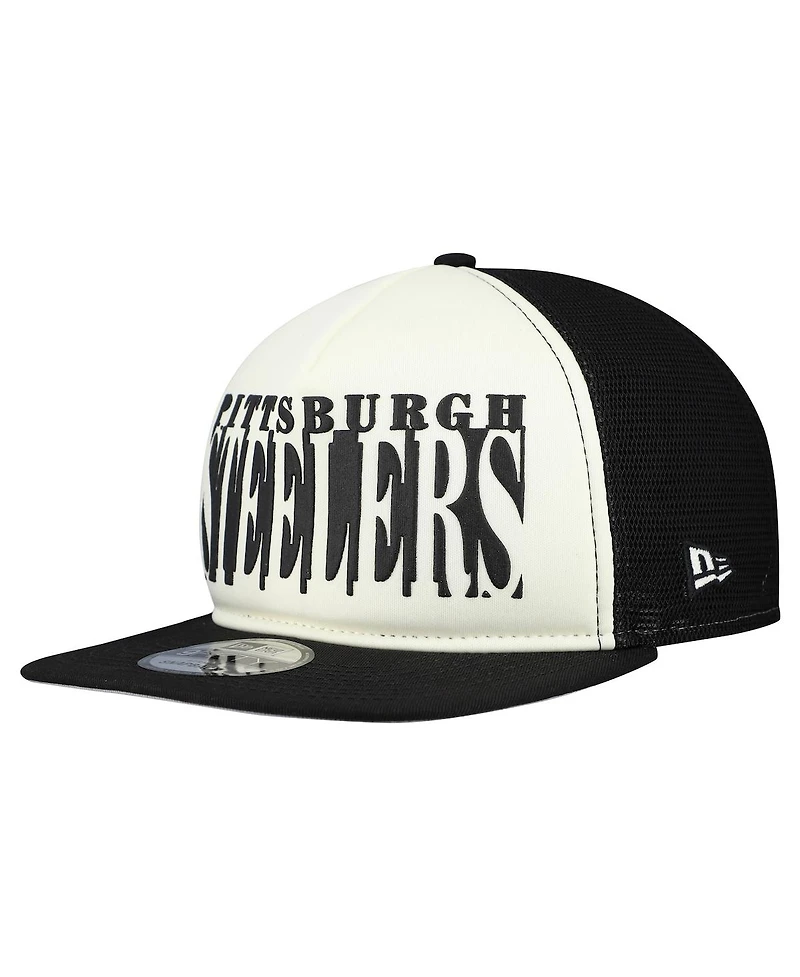 New Era Men's Cream/Black Pittsburgh Steelers Cutout A-Frame 9FIFTY Snapback Hat