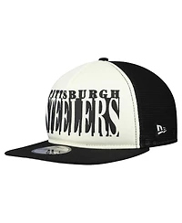 New Era Men's Cream/Black Pittsburgh Steelers Cutout A-Frame 9FIFTY Snapback Hat