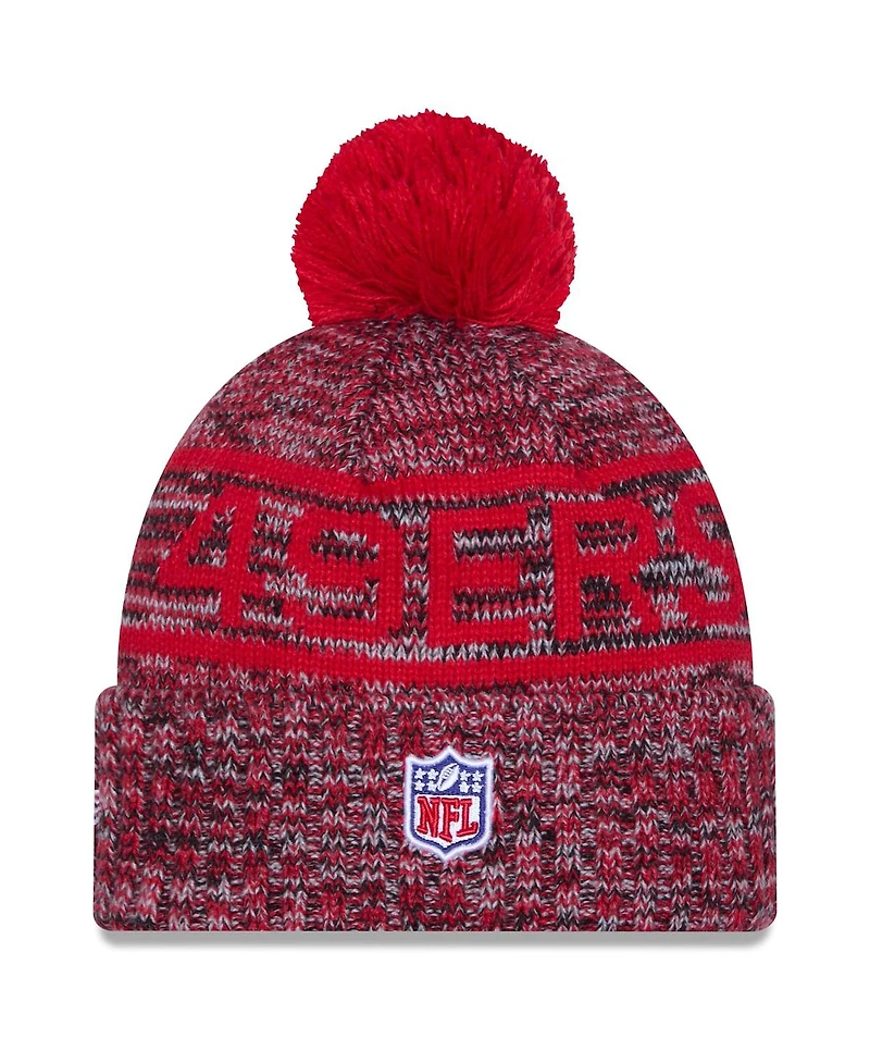 New Era Men's Scarlet San Francisco 49ers 2025 Sideline Cold Weather Cuffed Pom with Knit Hat