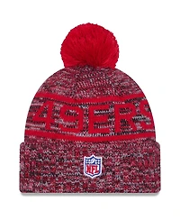 New Era Men's Scarlet San Francisco 49ers 2025 Sideline Cold Weather Cuffed Pom with Knit Hat