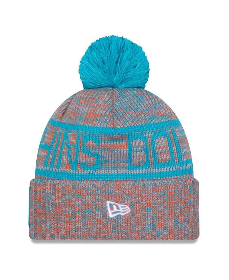 New Era Men's Orange Miami Dolphins 2025 Sideline Cold Weather Cuffed Pom with Knit Hat