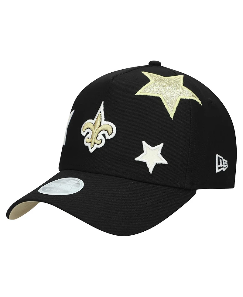 New Era Women's Black New Orleans Saints Stardom A-Frame 9FORTY Adjustable Hat