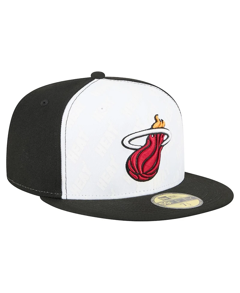 New Era Men's White/Black Miami Heat Repeat 59Fifty Fitted Hat