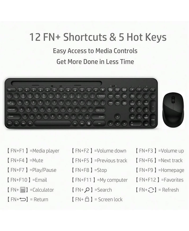 Wireless Keyboard and Mouse Combo-Full-Sized Computer Keyboard, 2.4GHz Silent Keyboard Mouse with Tablet Holder for Windows Laptop, Pc, Desktop,Black