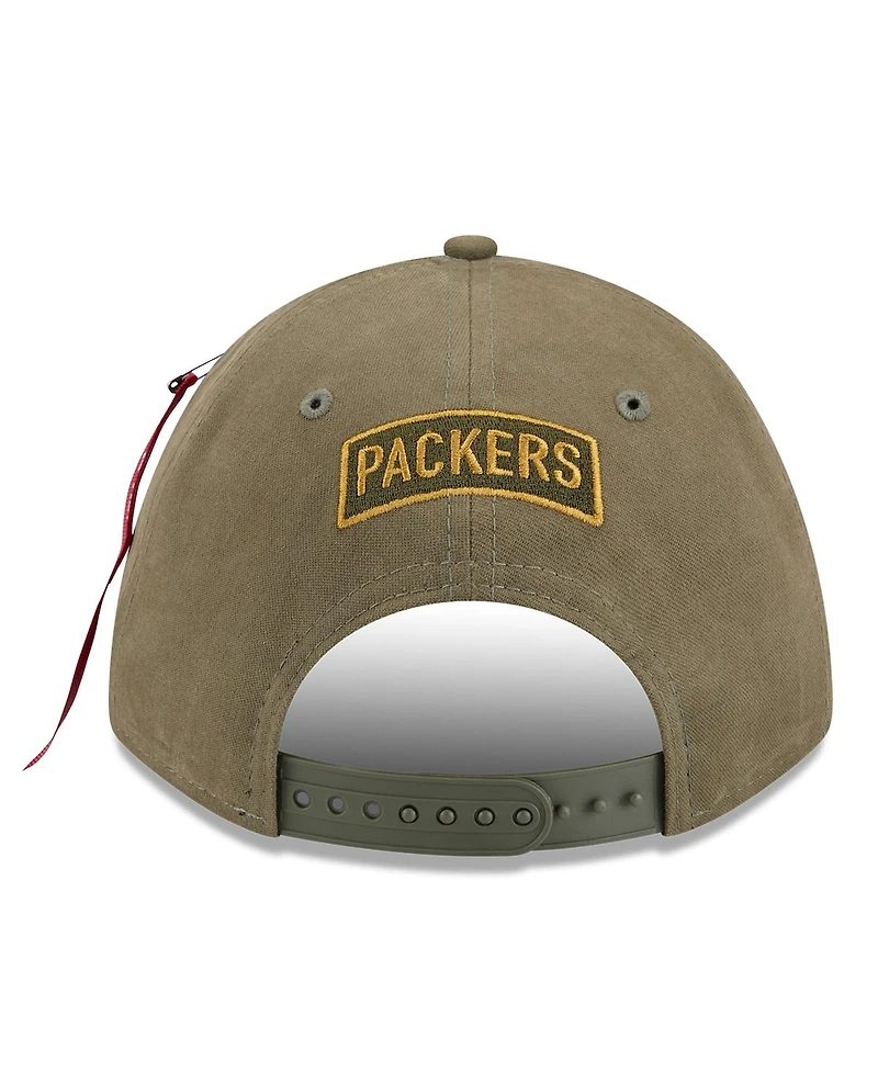 New Era x Alpha Men's Industries Olive Green Bay Packers A-Frame 9FORTY Adjustable Hat