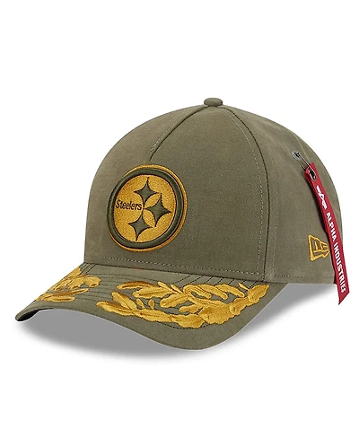 New Era x Alpha Men's Industries Olive Pittsburgh Steelers A-Frame 9FORTY Adjustable Hat